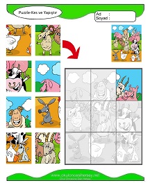 Puzzle Kes Yapıştır Çalışma Sayfaları